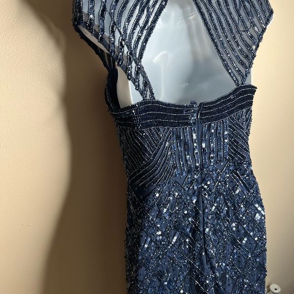 Adrianna Papella short sequin/bead embellished blue dress 6P - Picture 3 of 10